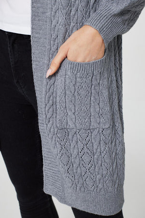 Dark Grey | Pointelle Open Front Knit Cardigan