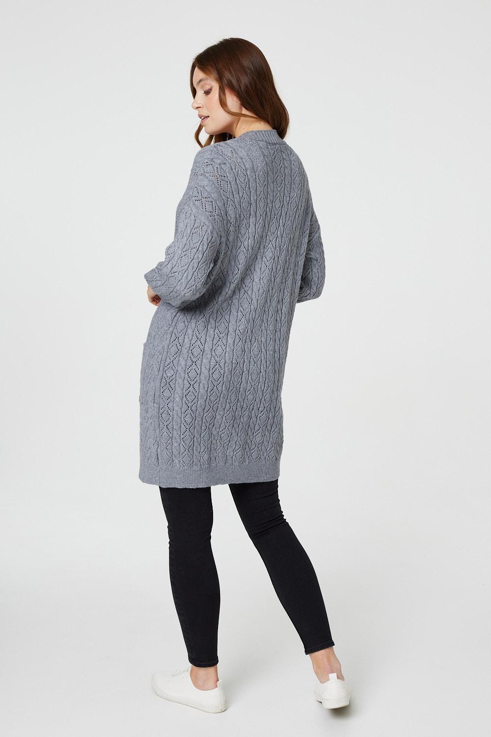 Dark Grey | Pointelle Open Front Knit Cardigan