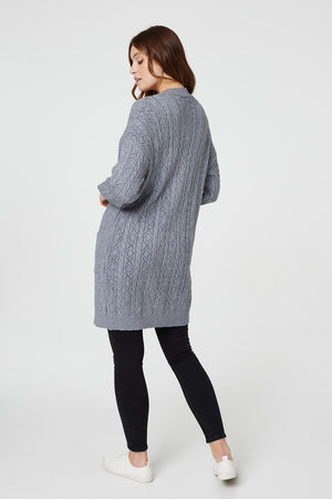 Dark Grey | Pointelle Open Front Knit Cardigan