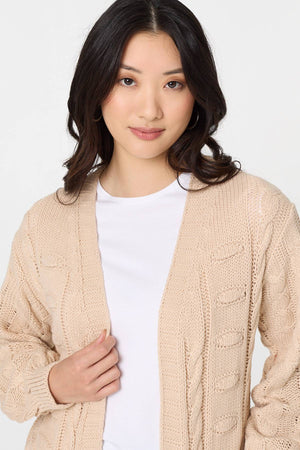 Beige | Longline Cable Knit Texture Cardigan
