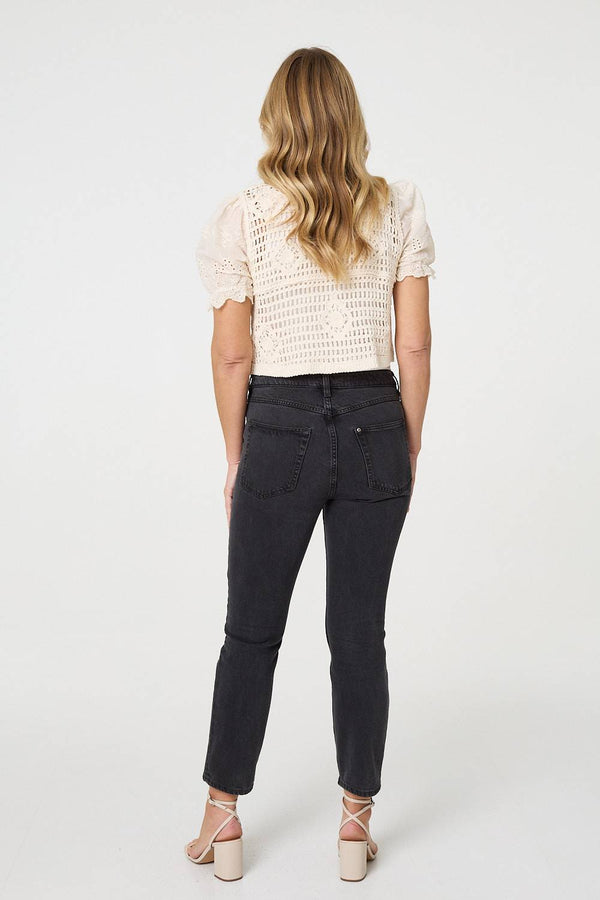 Cream | Crochet Mesh Short Sleeve Crop Cardigan
