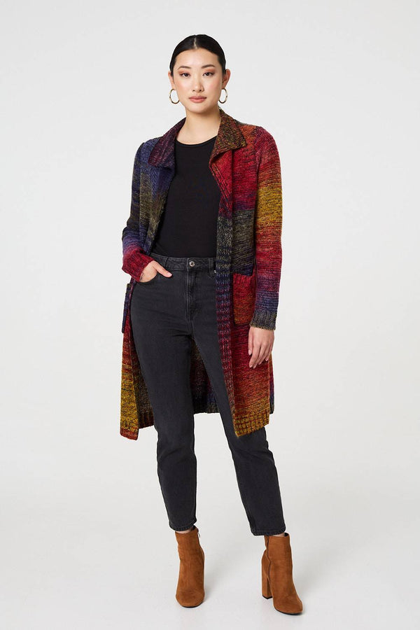 Green | Rainbow Print Longline Knit Cardigan
