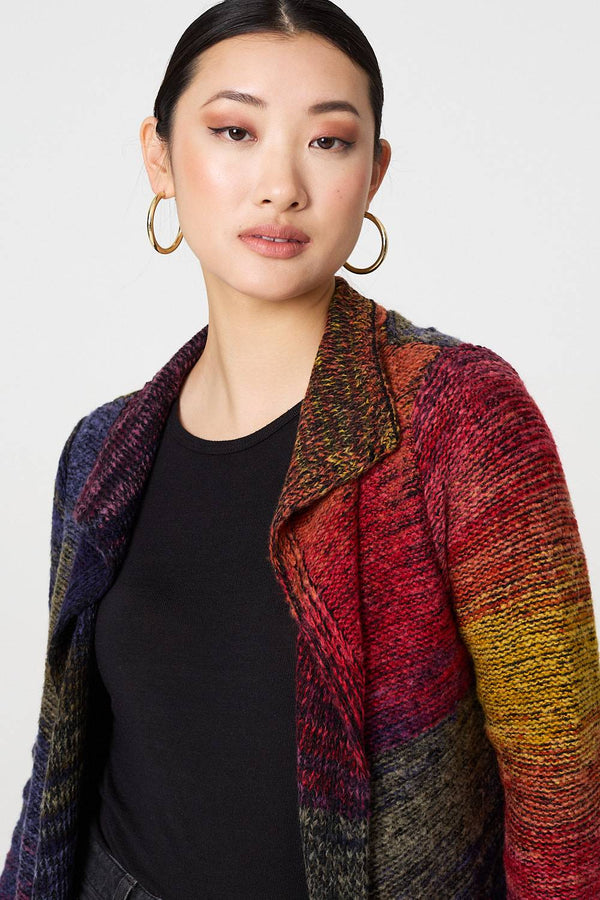 Green | Rainbow Print Longline Knit Cardigan
