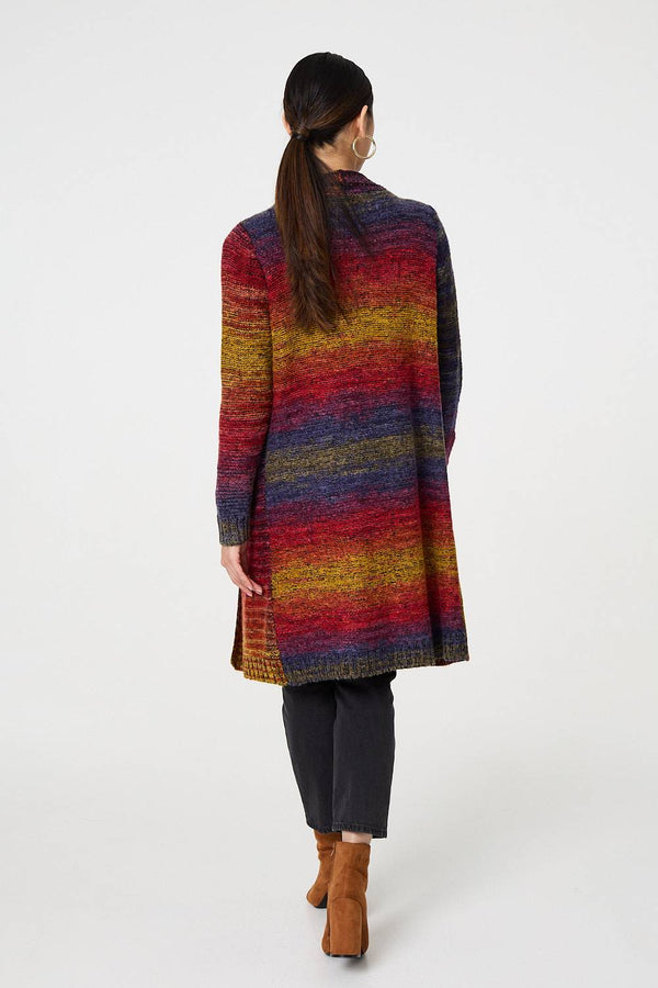 Green | Rainbow Print Longline Knit Cardigan
