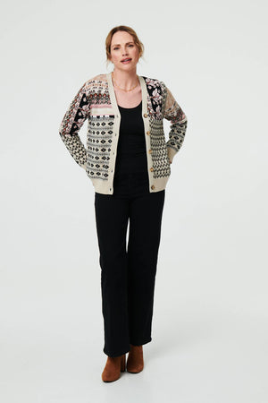 Cream | Patchwork Print Long Sleeve Cardigan
