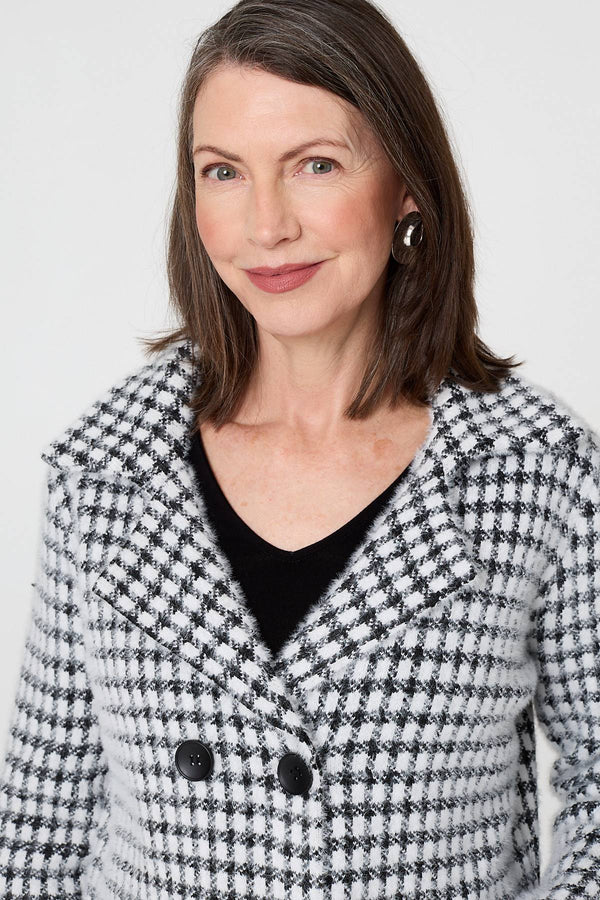 Black | Check Button Front Longline Knit Coat