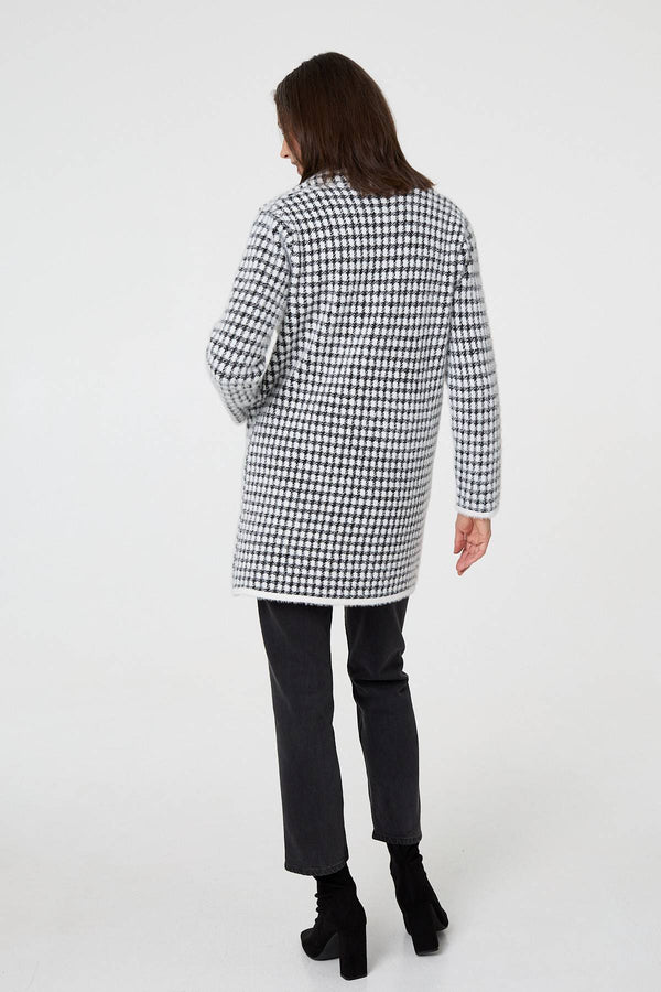 Black | Check Button Front Longline Knit Coat