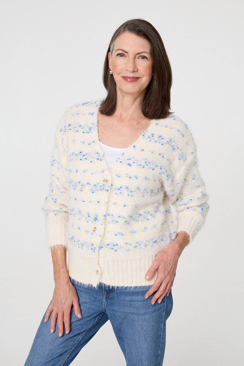 Printed Textured Knit Cardigan