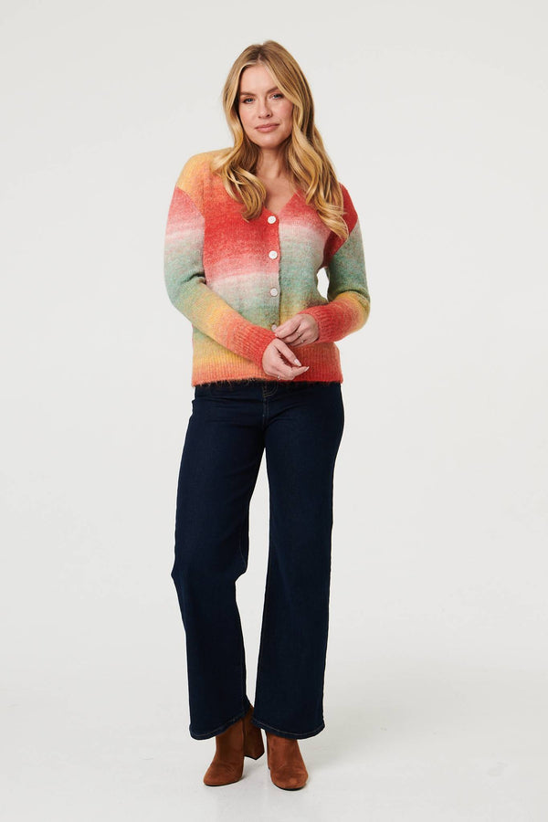 Red | Striped Long Sleeve Textured Cardigan
