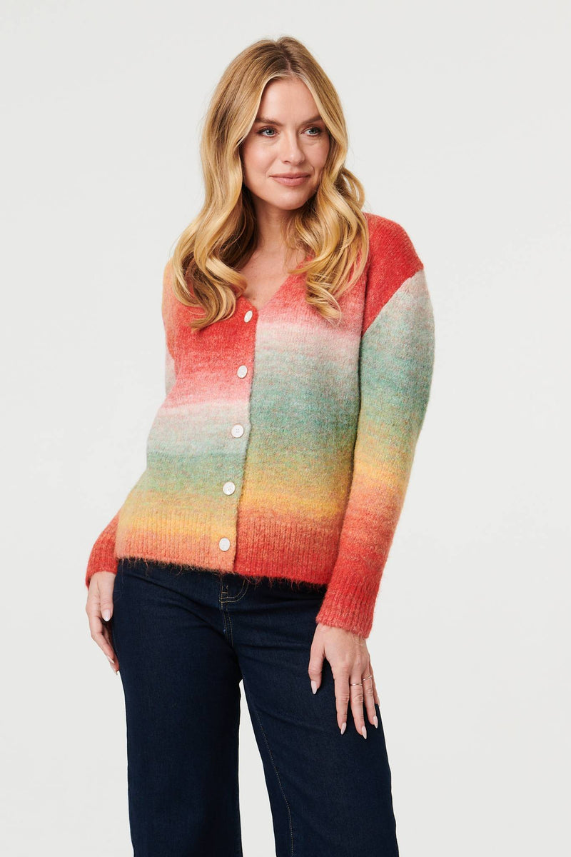 Striped Long Sleeve Textured Cardigan