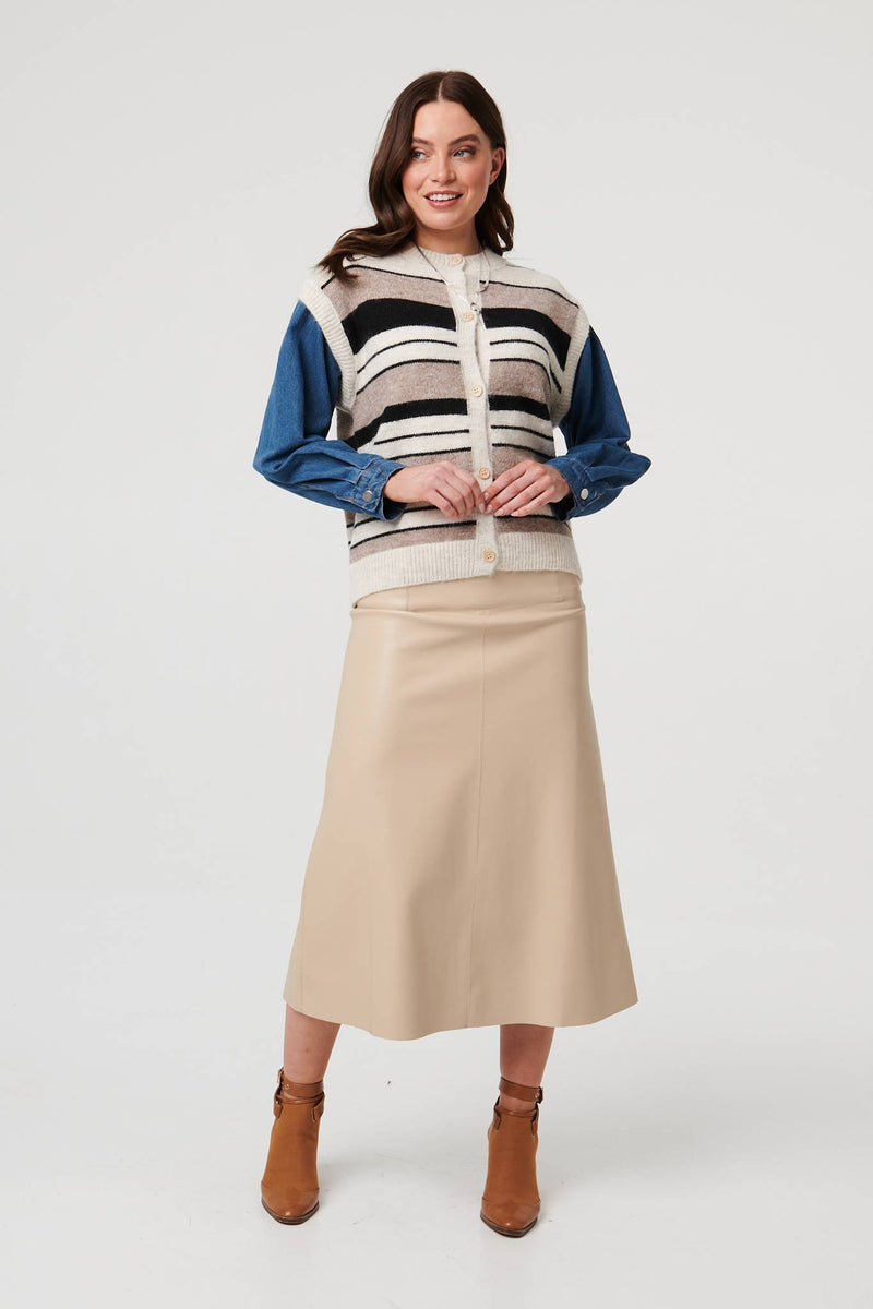 Beige | Denim Knit Contrast Texture Jacket
