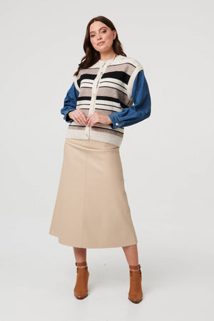 Beige | Denim Knit Contrast Texture Jacket
