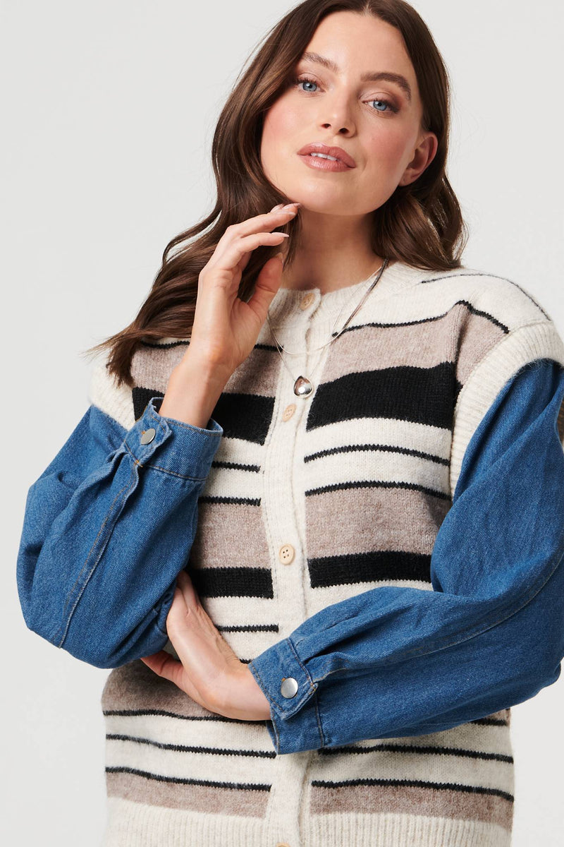 Grey | Denim Knit Contrast Texture Jacket
