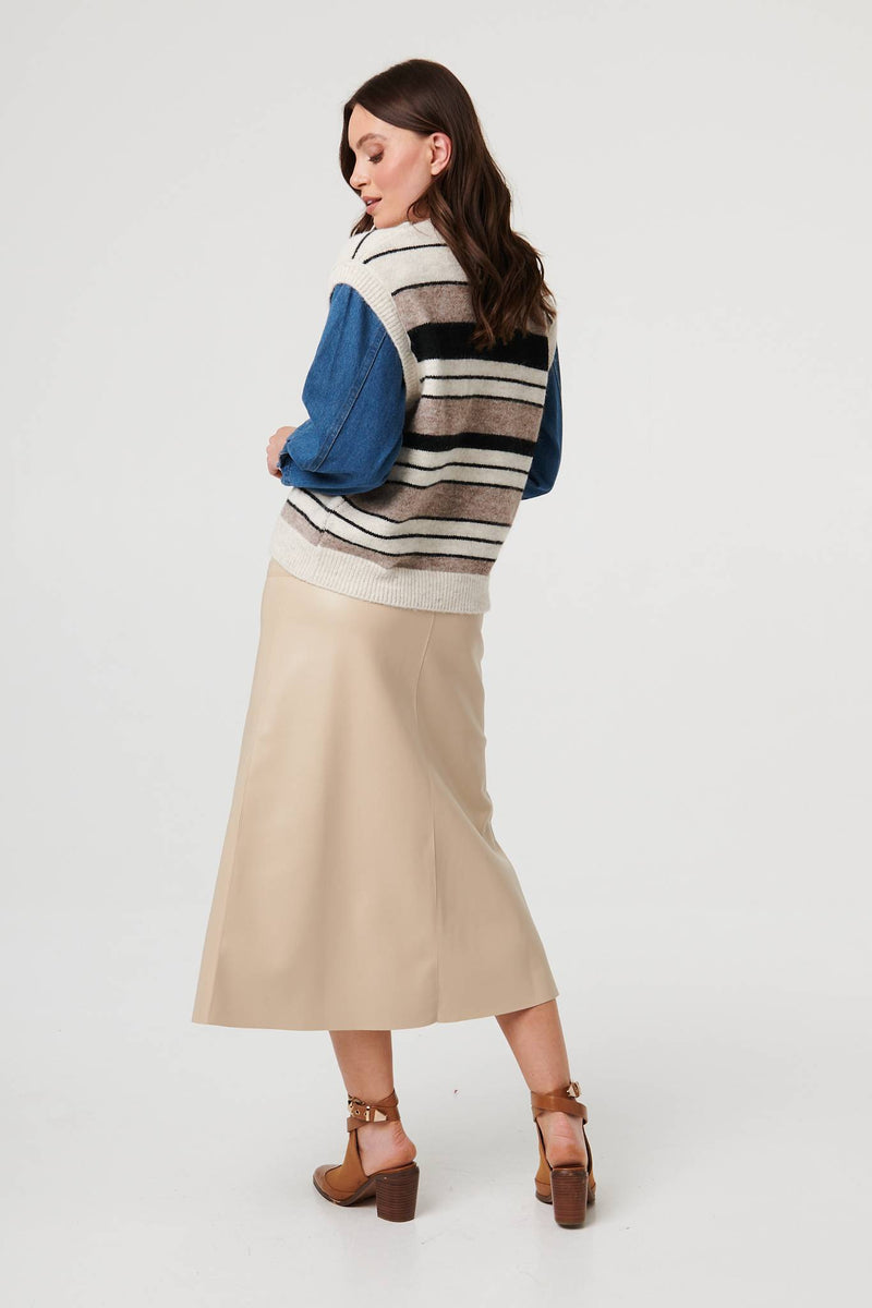 Beige | Denim Knit Contrast Texture Jacket
