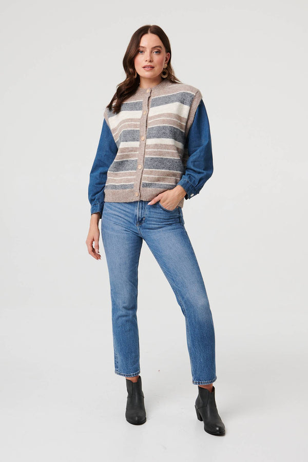 Grey | Denim Knit Contrast Texture Jacket
