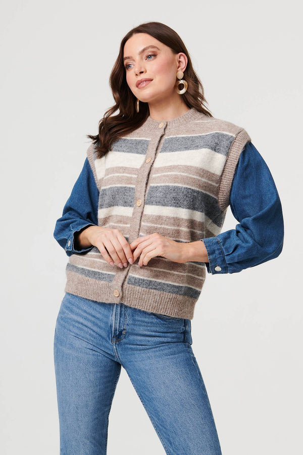 Grey | Denim Knit Contrast Texture Jacket
