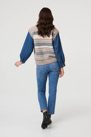 Grey | Denim Knit Contrast Texture Jacket
