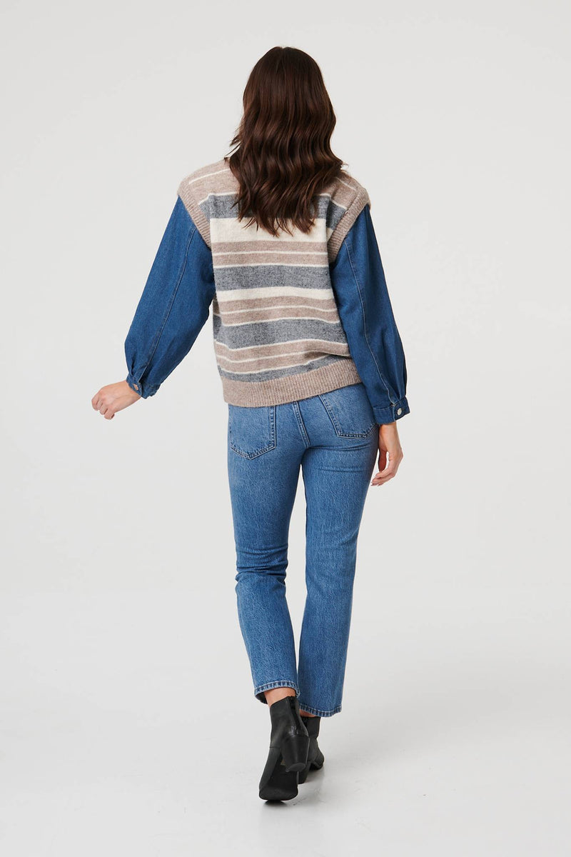 Grey | Denim Knit Contrast Texture Jacket
