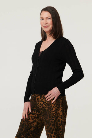 Black | Heart Textured Slim Long Sleeve Cardigan