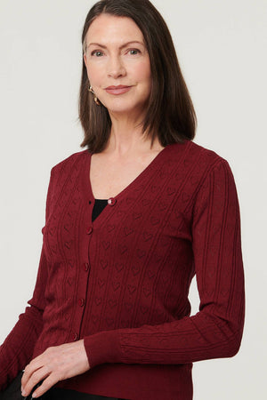 Red | Heart Textured Slim Long Sleeve Cardigan