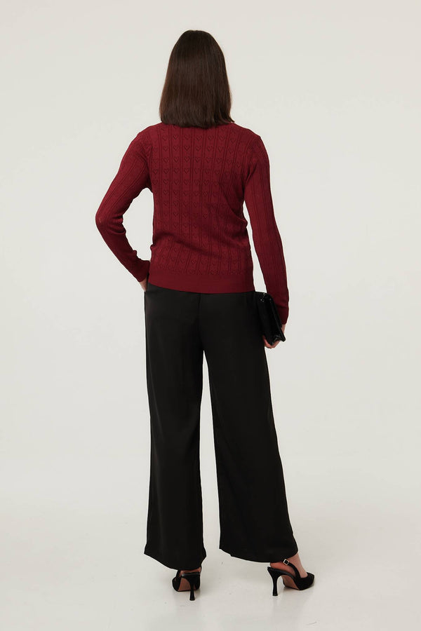 Red | Heart Textured Slim Long Sleeve Cardigan