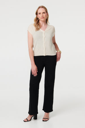 Cream | Sleeveless Button Front Knit Vest