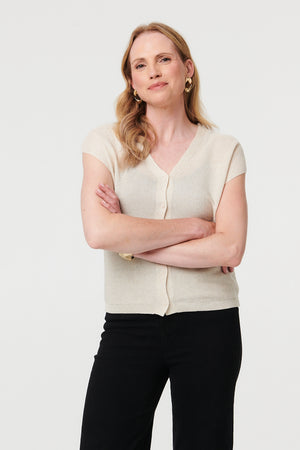 Cream | Sleeveless Button Front Knit Vest