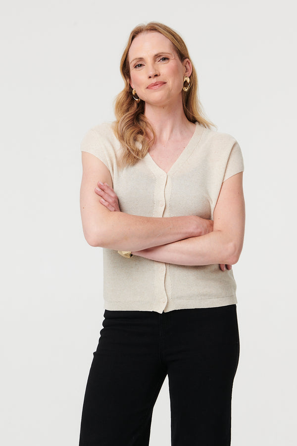 Cream | Sleeveless Button Front Knit Vest