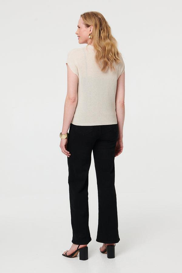 Cream | Sleeveless Button Front Knit Vest