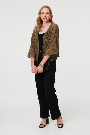 Olive | Crochet Textured Open Front Cardigan