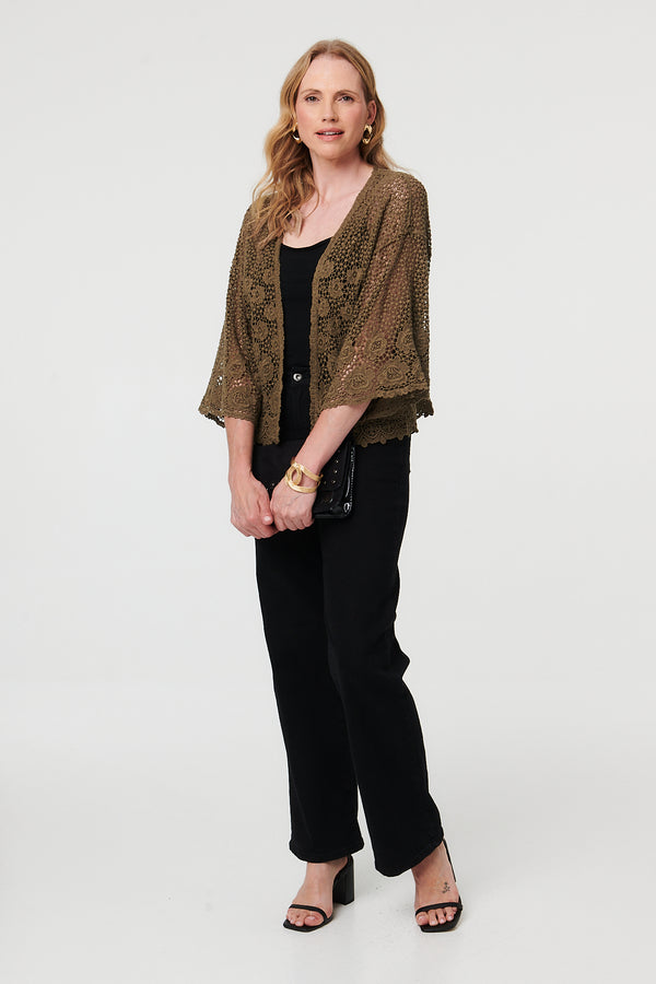 Olive | Crochet Textured Open Front Cardigan