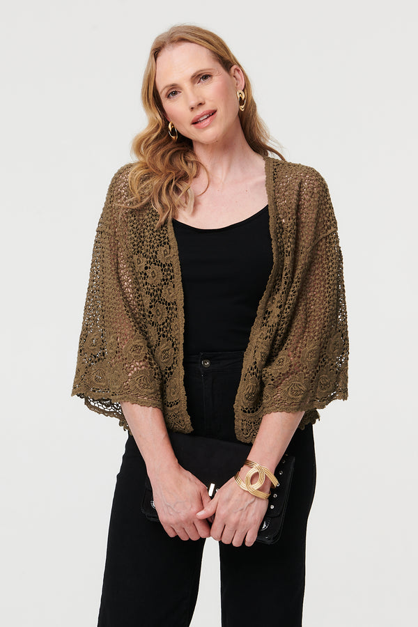Olive | Crochet Textured Open Front Cardigan