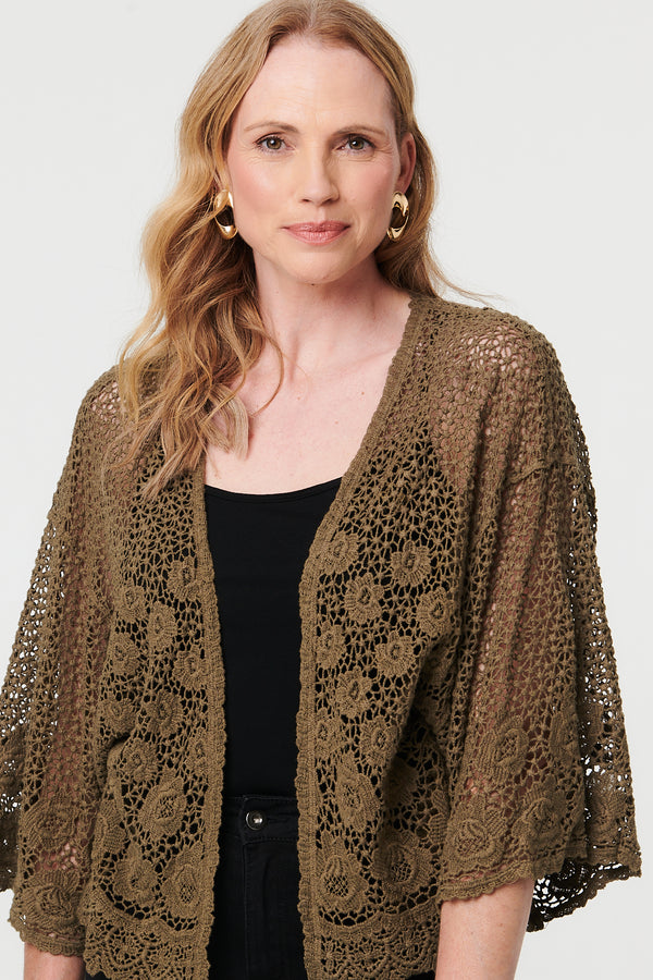 Olive | Crochet Textured Open Front Cardigan