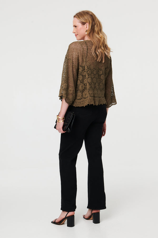 Olive | Crochet Textured Open Front Cardigan