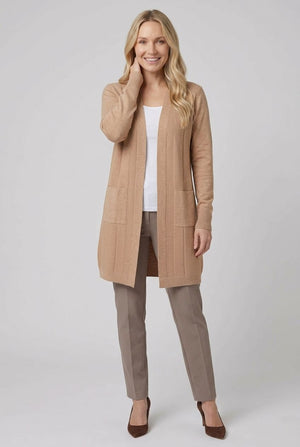 Beige | Textured Longline Open Front Cardigan