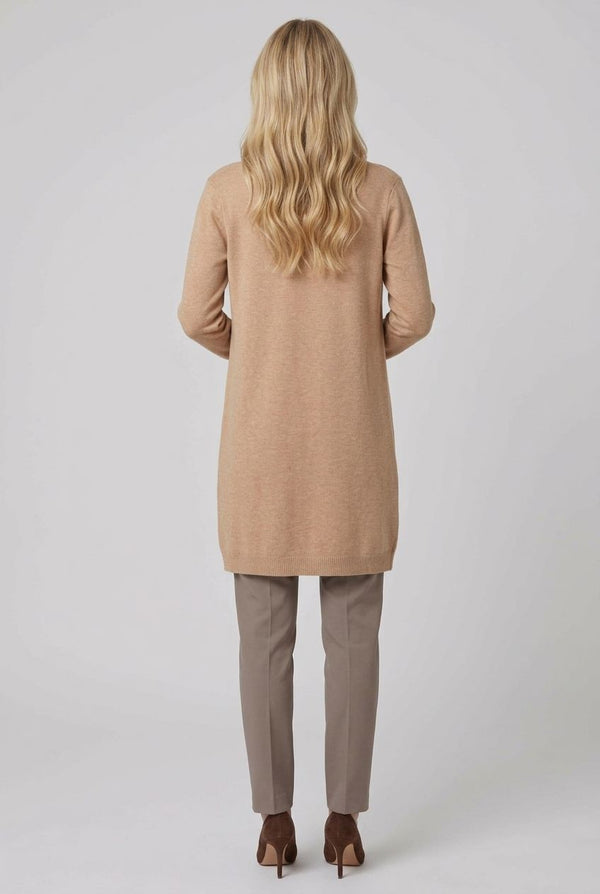Beige | Textured Longline Open Front Cardigan