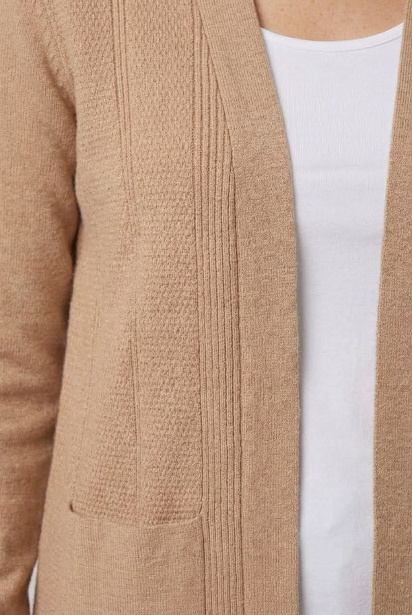Beige | Textured Longline Open Front Cardigan