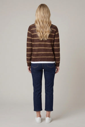 Brown | Striped Boxy Button Front Cardigan