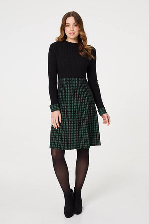 Green | Printed Colour Block Knit Dress