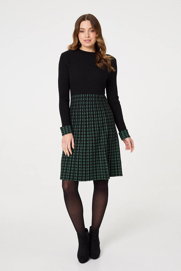 Green | Printed Colour Block Knit Dress