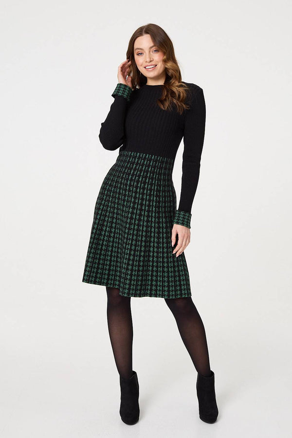 Green | Printed Colour Block Knit Dress