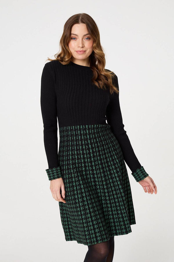 Green | Printed Colour Block Knit Dress