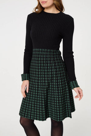 Green | Printed Colour Block Knit Dress