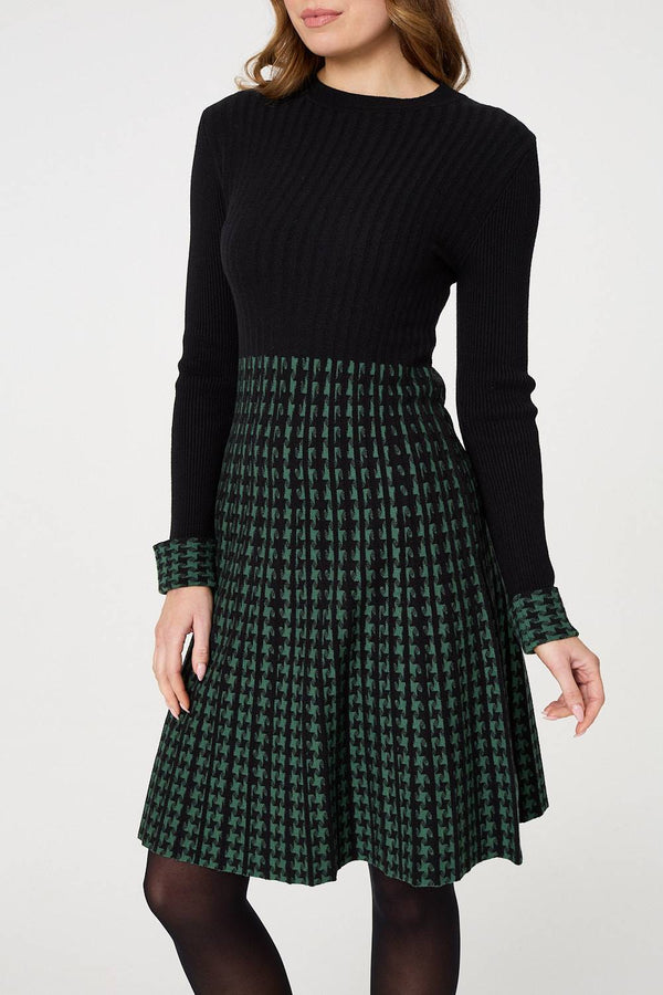 Green | Printed Colour Block Knit Dress