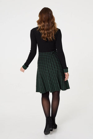 Green | Printed Colour Block Knit Dress