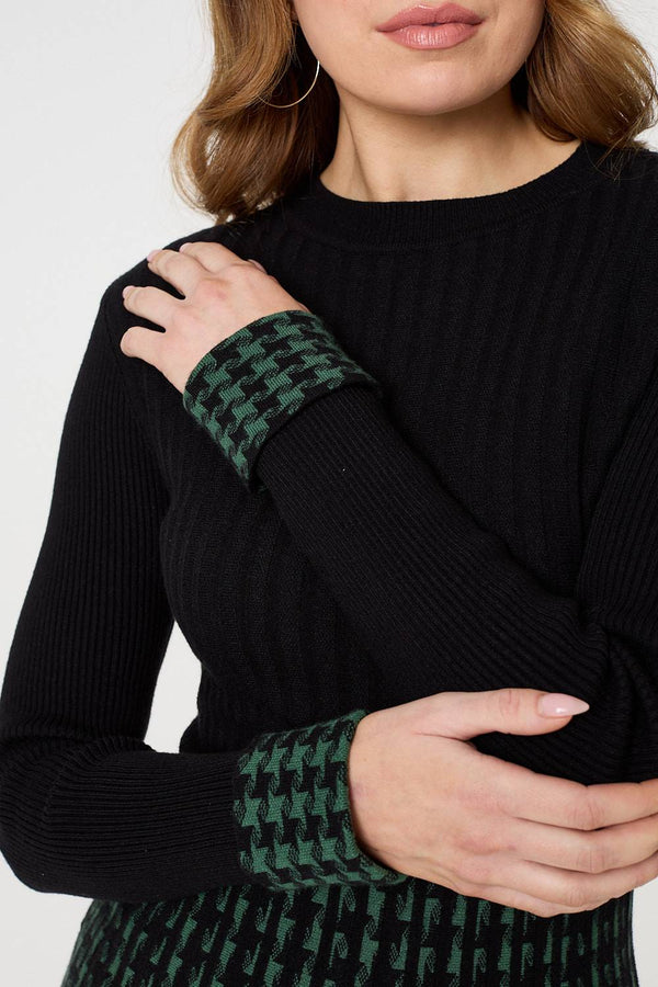 Green | Printed Colour Block Knit Dress