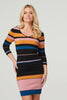 Black | Striped 3/4 Sleeve Knit Dress : Model is 5'10