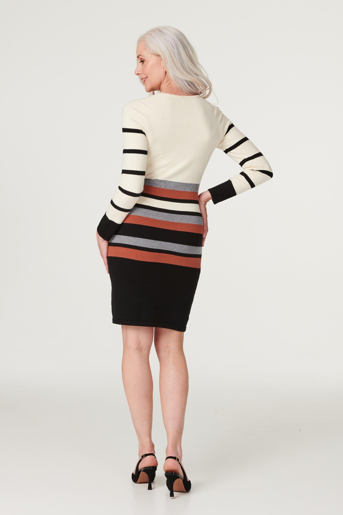 Black | Stripy Long Sleeve Knit Dress
