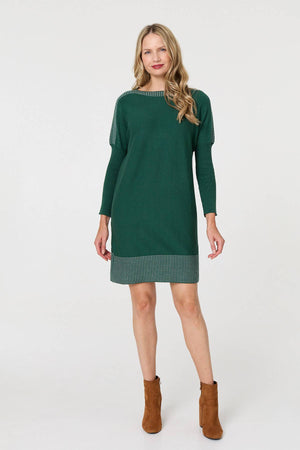 Green | Geo Print Long Sleeve Short Jumper Dress
