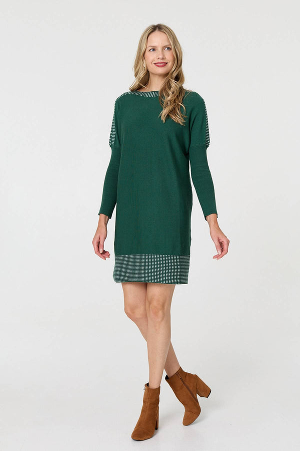 Green | Geo Print Long Sleeve Short Jumper Dress
